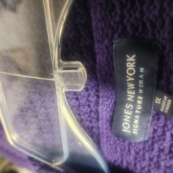 Jones New York Signature Woman purple textured button up sweater 1X NWOT - Picture 5 of 7